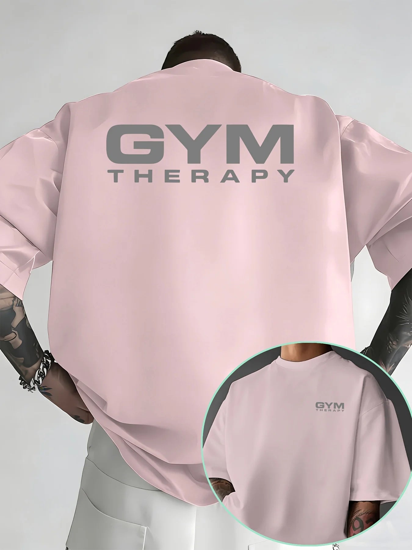 Camiseta de hombre de algodón 100% de primera calidad con estampado minimalista "Gym Therapy". Perfecta para entrenar en verano y para un estilo urbano informal