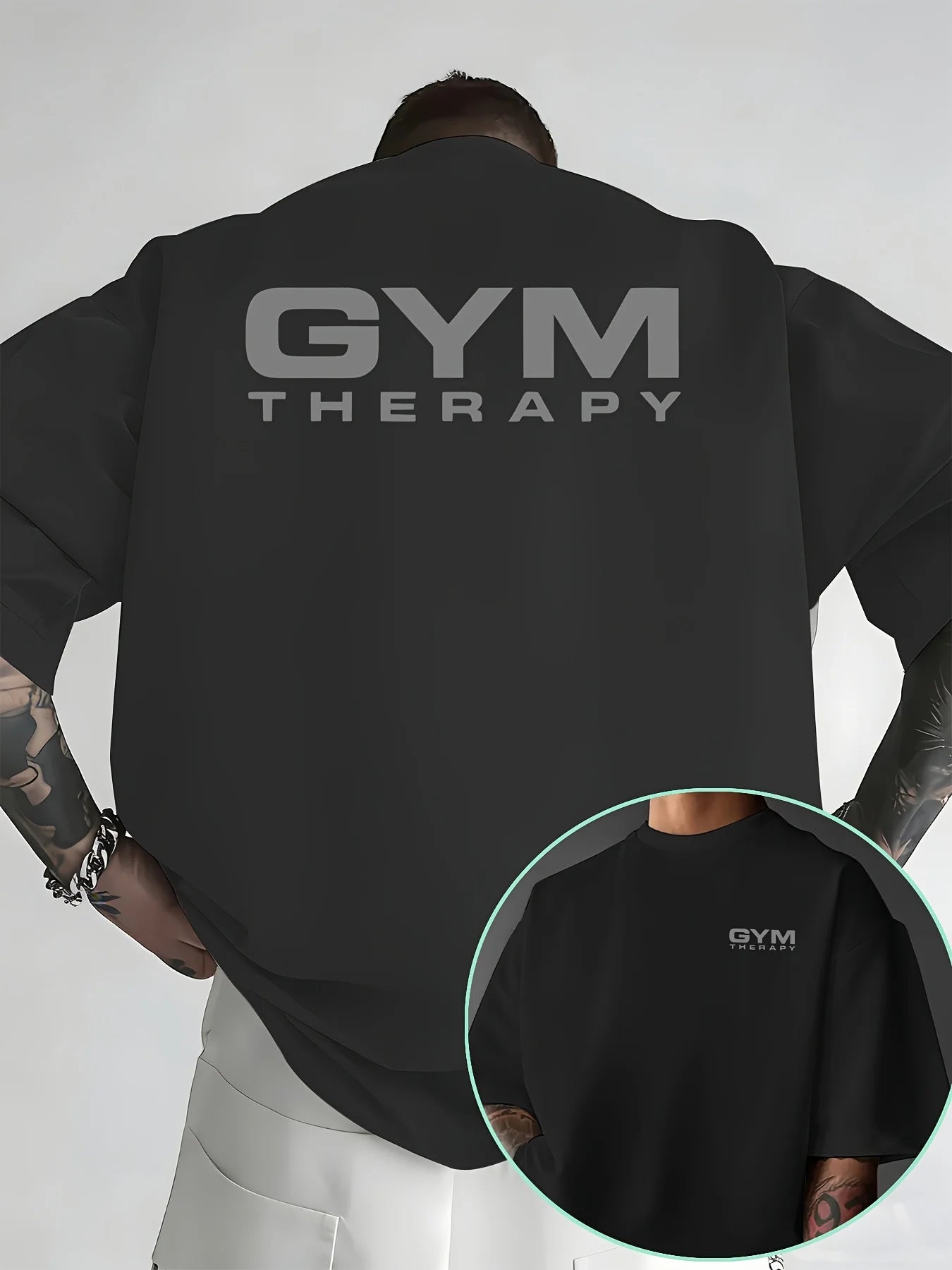 Camiseta de hombre de algodón 100% de primera calidad con estampado minimalista "Gym Therapy". Perfecta para entrenar en verano y para un estilo urbano informal