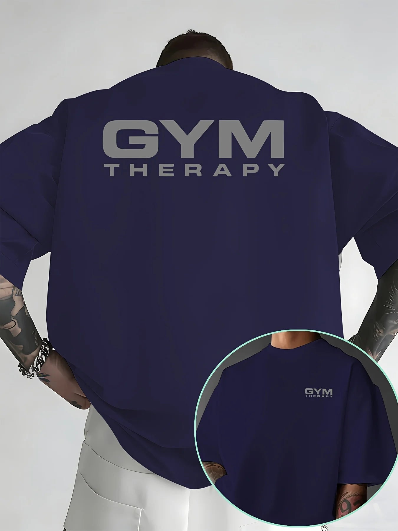 Camiseta de hombre de algodón 100% de primera calidad con estampado minimalista "Gym Therapy". Perfecta para entrenar en verano y para un estilo urbano informal