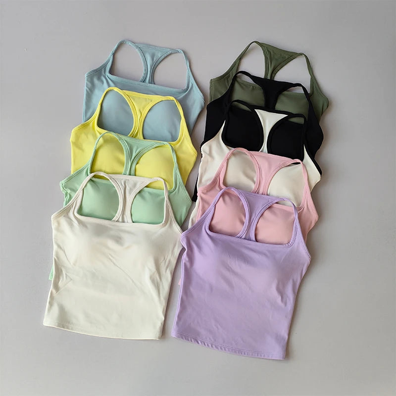 Chaleco deportivo y de fitness con almohadilla para el pecho Verano a prueba de golpes Belleza Espalda desnuda Traje de sensación Pilates Entrenamiento Yoga Top Ropa de yoga