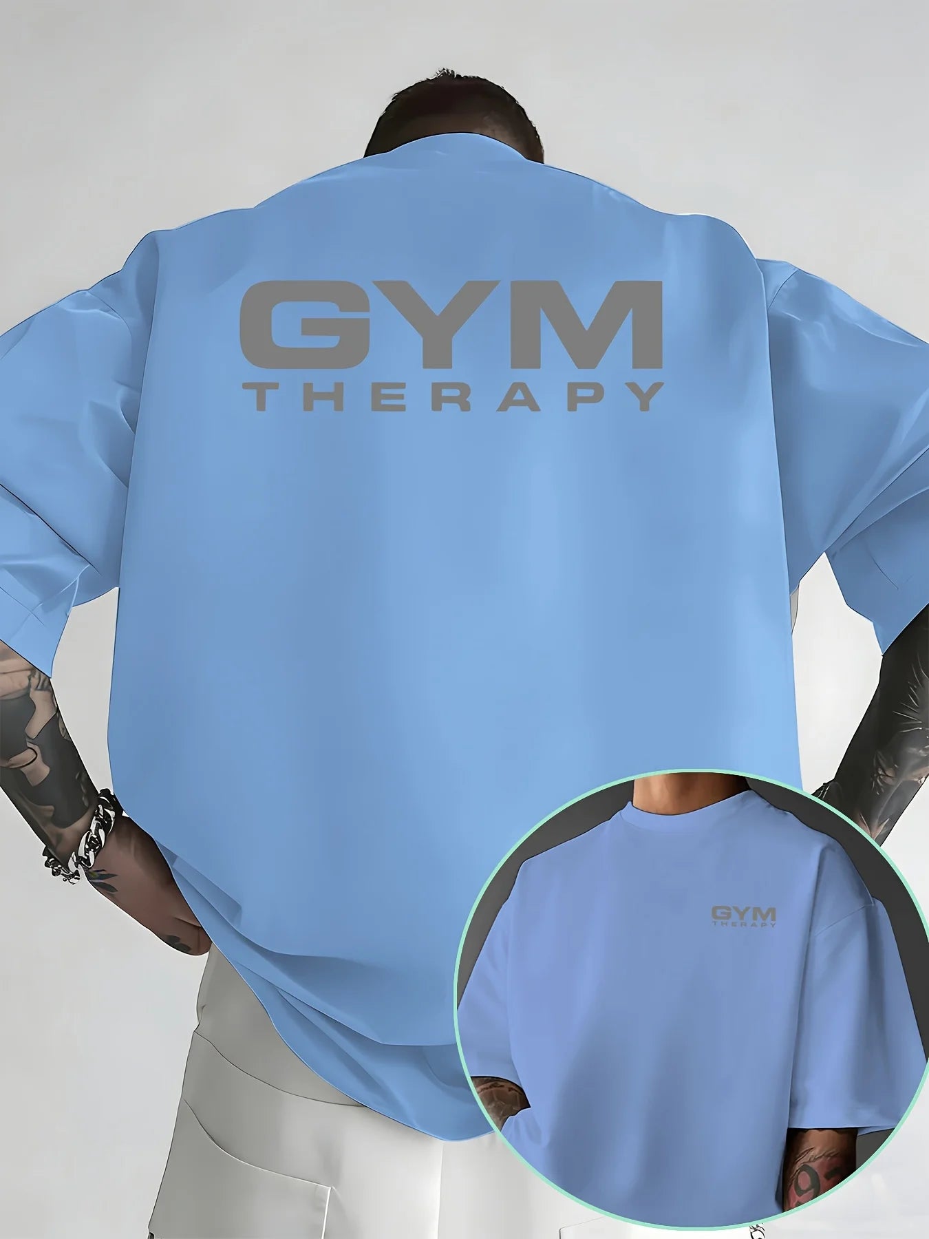 Camiseta de hombre de algodón 100% de primera calidad con estampado minimalista "Gym Therapy". Perfecta para entrenar en verano y para un estilo urbano informal