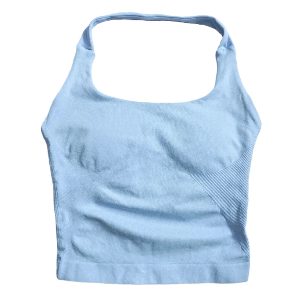 Top de gimnasio para mujer, top sin mangas con tirantes para entrenar, top deportivo acolchado