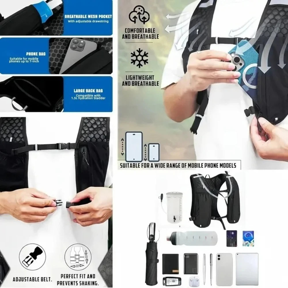 Chaleco hidratante para correr para mujeres y hombres, resistente al agua, transpirable, mochila para correr, senderismo, ciclismo, senderos, maratones